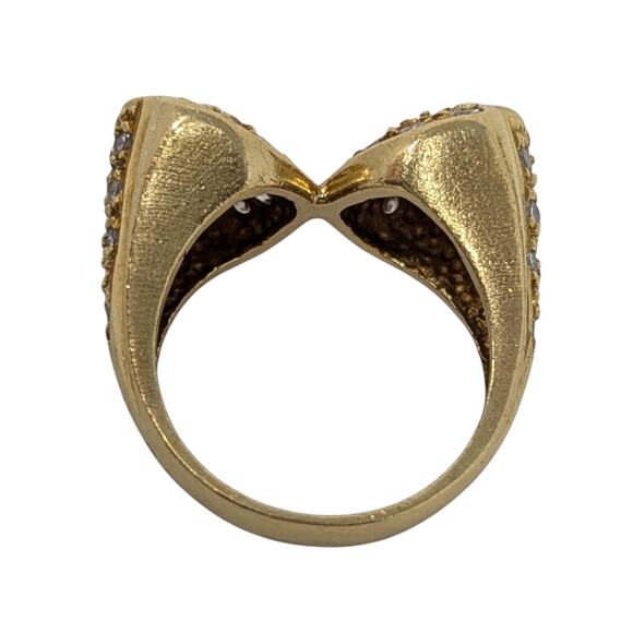 18K Gold Estate Vintage Diamond Pave Double Floral Ring Yellow Gold Size 6 - Picture 11 of 13